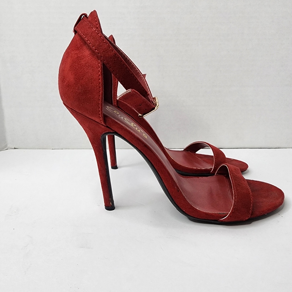 Lulus Elsi Red Single Strap Heels Women's Size 7.5 - Picture 3 of 9